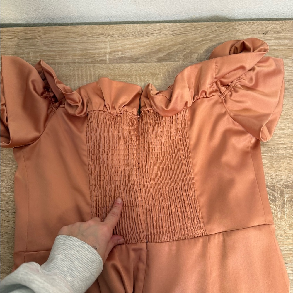 Anthropologie Ruffled Off-The-Shoulder satin midi dress women’s Sz XL - Picture 11 of 12